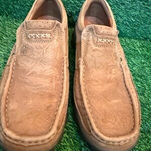Camel Century Legend Men's Tan textured Leather decorative stitching slip ons 10